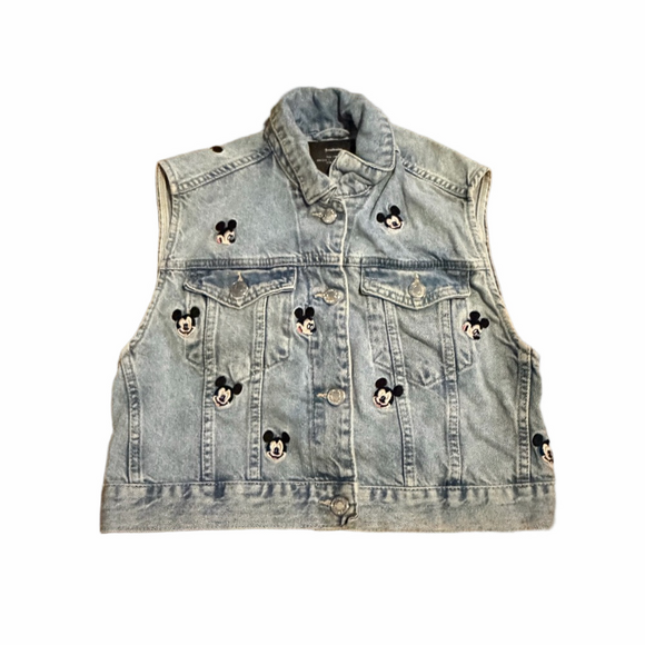 stradivarius Tops - Stradivarius Blue Denim Vest with Embroidered Mickey Mouse Detail